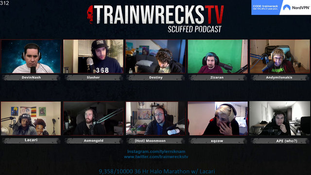 Moonmoon cosplaying Trainwrecks after stealing his podcast.