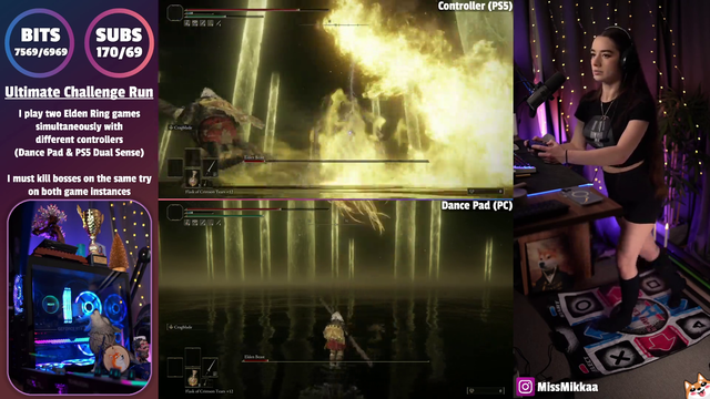 MissMikkaa beats Elden Beast on PS5 and PC at the same time, using a controller and a dance pad