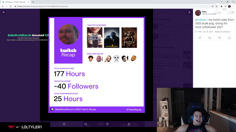 Tyler1 laughing at a streamers twitch stats