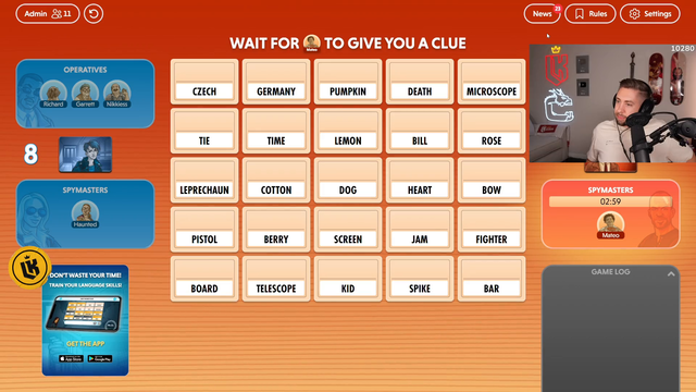 Summit1G is so smart at Codenames
