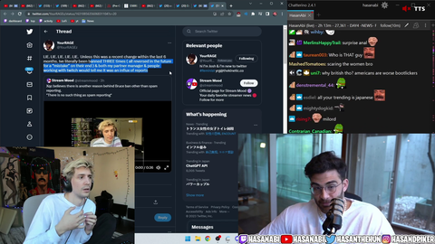 xQc thinks that Hasan is Reaching by saying that the ban has Racial Motives