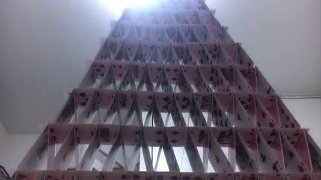 Streamers 15-story house of cards falls