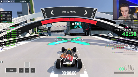 Wirtual completes a difficult Trackmania map (Kacky #194) on a drop which was building for three and a half minutes.