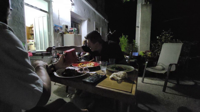 Andy's Aunt teaches Jake how they eat watermelon in Crete, Greece