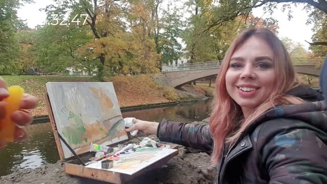 Artist painting in the park when some kids get curious about her stream