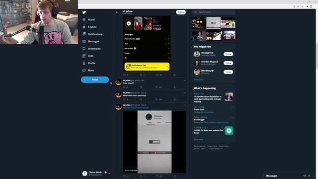 Soda looks at izi prime's Twitter