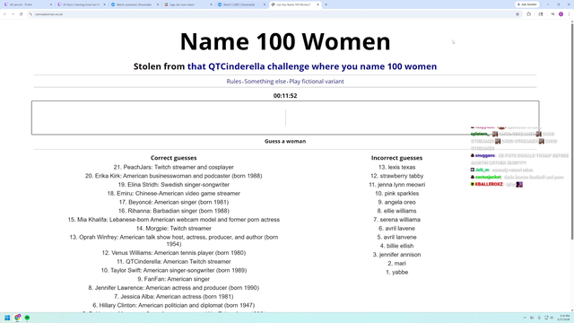 Erobb221 Fails The "Name 100 Woman" Challenge, Managing Just 21 Correct Guesses After 12 Minutes