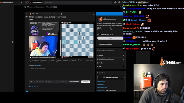 Hikaru reacting to his subreddit
