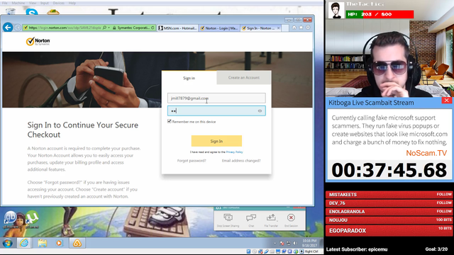 Scammer logs into Norton account