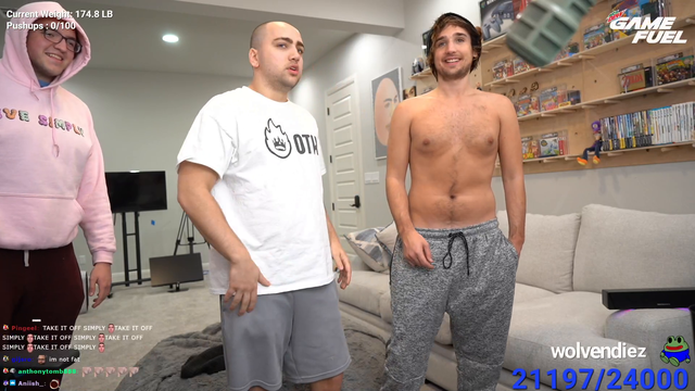 Three closeted boys compare belly fat