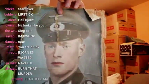 Bjorn shows the stream a family picture.