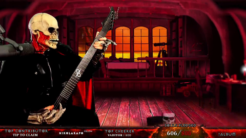 Grym's string breaks during a riff.