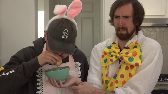 Rich try to blow out an egg
