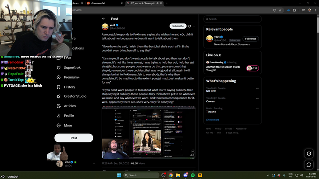 xQc responds to Pokimane dissing him "What she say fuck me for? What did I do? I think the last two time she was in Twitter shit, I literally defended her against needless hate."