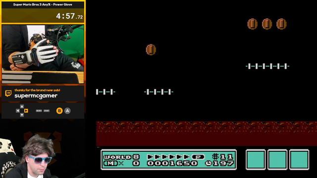 GrandPOObear accidently ends his Power Glove SMB3 run after hard part.