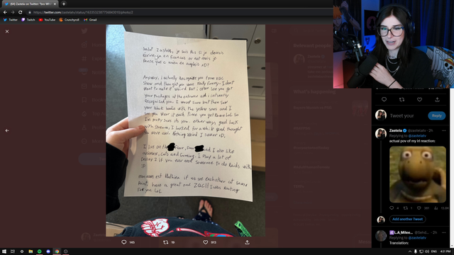 Zastela receives a love letter from a parasocial king CHILLZ