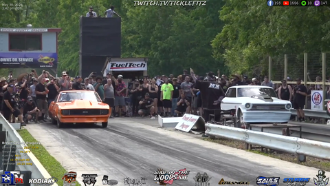 Drag racing crash caught on stream (driver is okay)