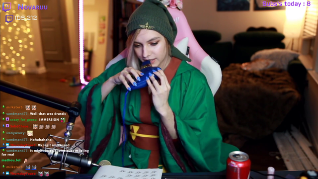 Link cosplay playing ocarina