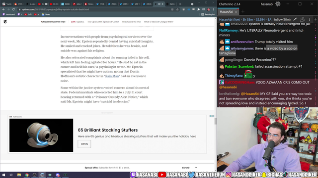 Hasan helps a chatter for the first time in his career