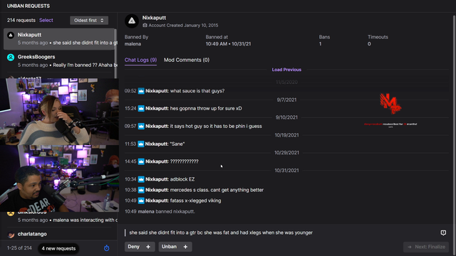 Malena turns off the stream after Nick runs a dono during her story.