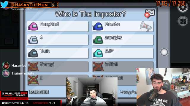 Hasan notices something about Train when he watches him play Among Us