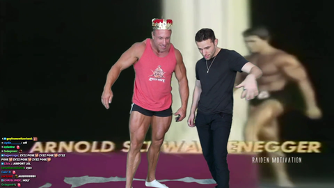 Knut & Austin doing poses w Arnold