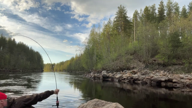 Andy catches a huge pike from a river.
