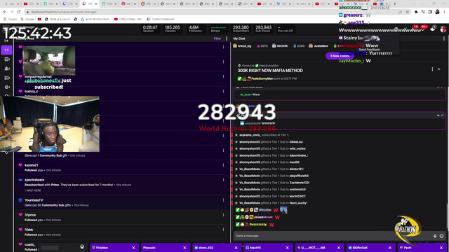 Kai Cenat breaks the new Twitch-Sub World Record (283,066 Subs)