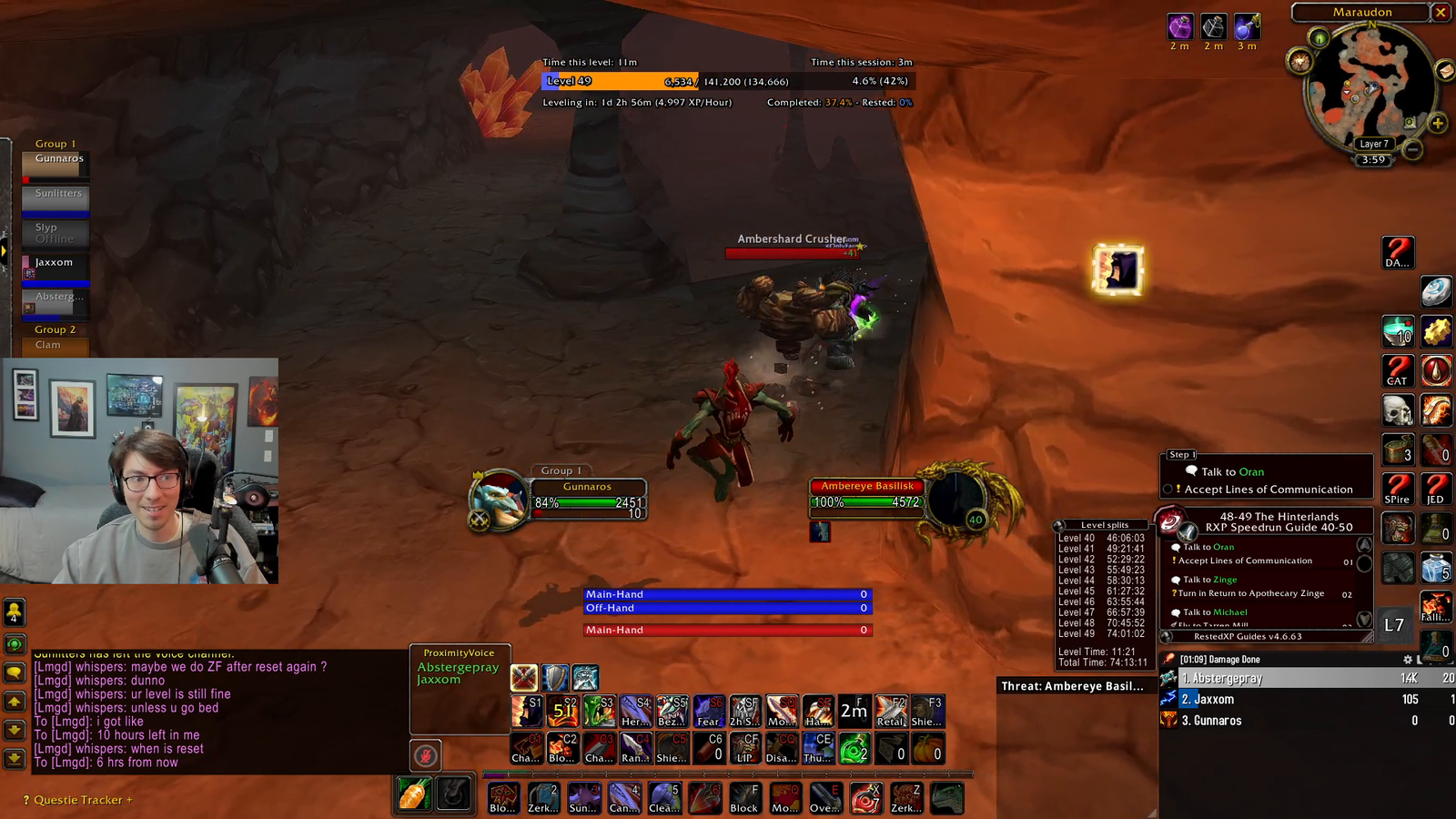 Gunnar dies at level 49 with Jaxxon