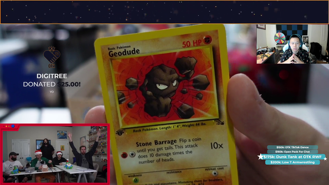 TrainwrecksTV allows Ludwig to have the next pack, pulls $9000 card from it. (Holo Dragonite)