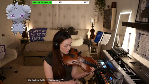 Streamer learns Decisive Battle on-stream, auto-corrects, and then does it by ear on violin.