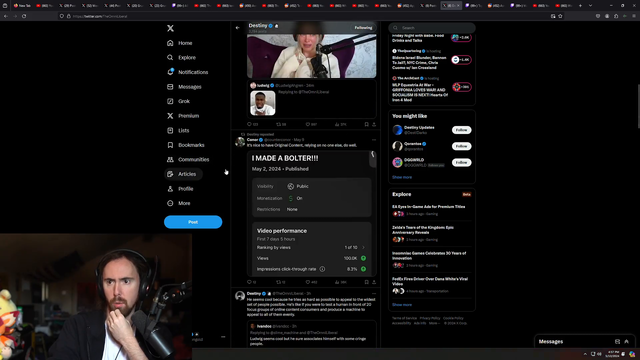 Asmongold looks at Destiny's Twitter