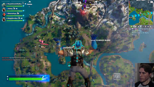 Jerma attempts to land in Fortnite