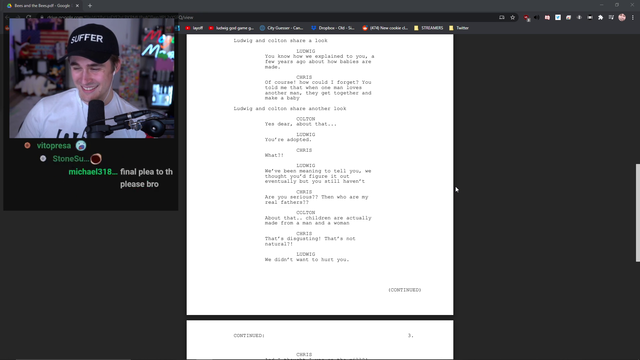 Ludwig and his friends read one of his old comedy scripts from college