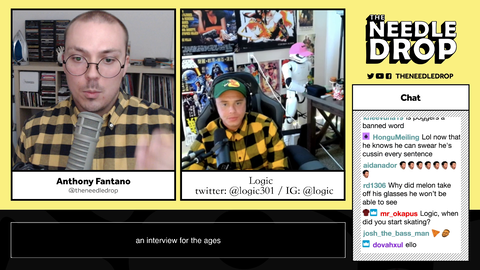 Melon interviewing Logic in matching flannels