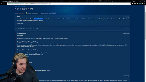 ImmortalHD reads a GM's response to a WoW ticket