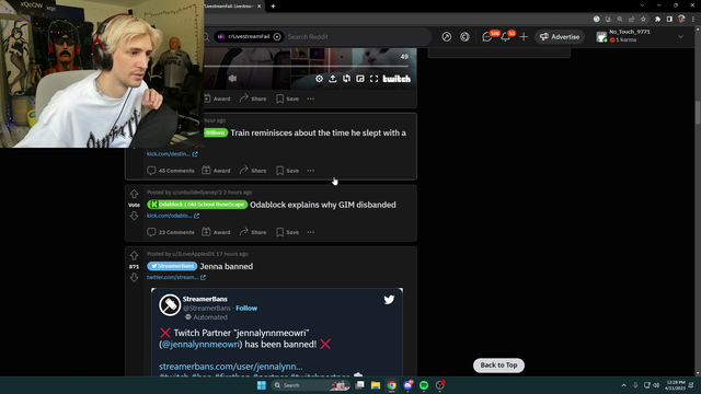 XQC reaction to jennalynnmeowri ban: "good"