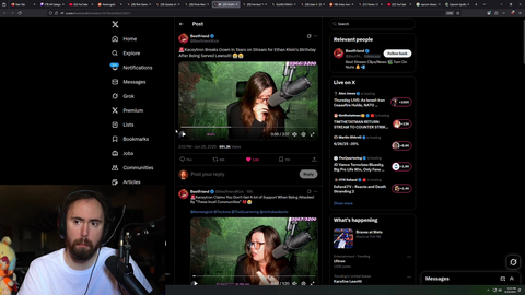 Asmon on Kaceytron asking for sympathy over the Ethan lawsuit: "This is the same girl that said I killed my mother. My sympathy for this? 0. You get what you f****** deserve"