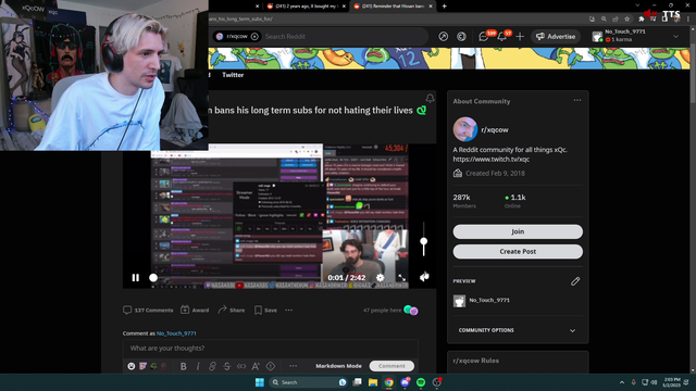xQc - Xqc reacts to Hasan banning a subscriber for not hating their life