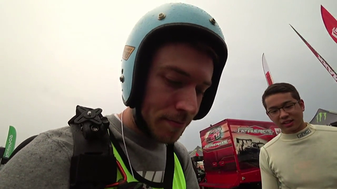 Jake gifts a hoggers sticker to a professional drifter and he puts it on his car