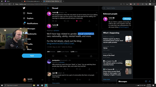 Quin69 on the new twitch tags