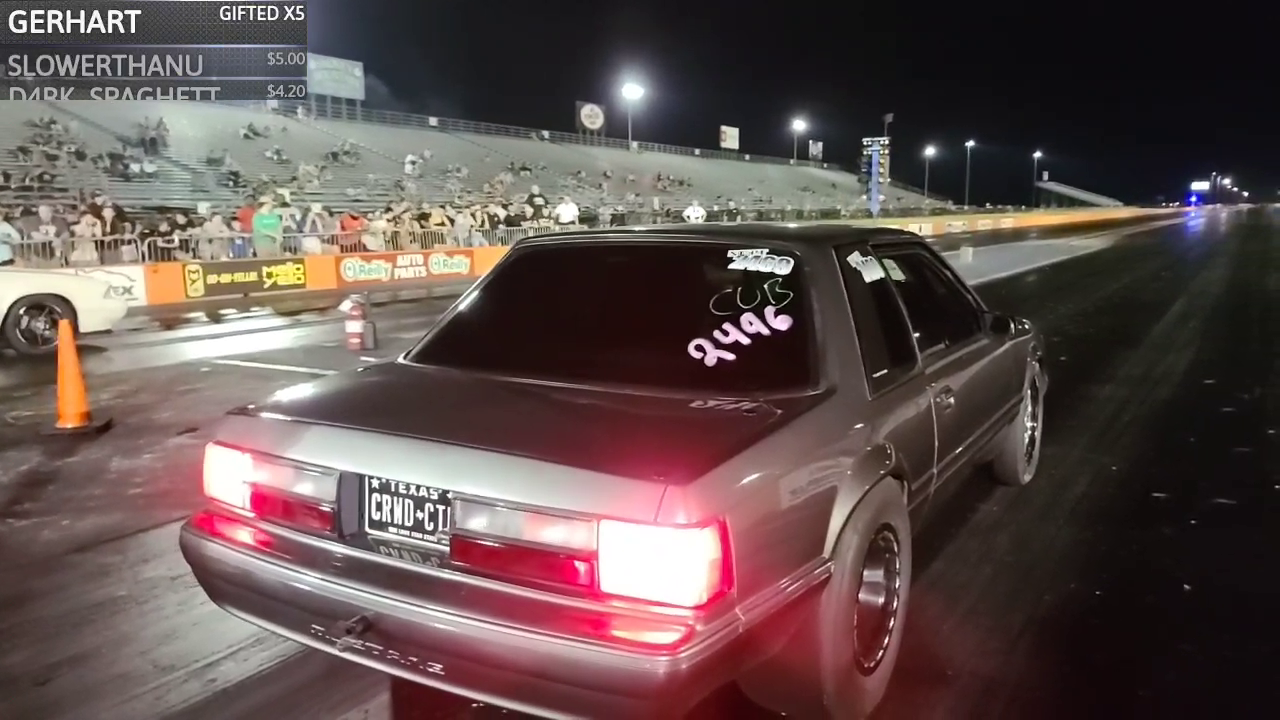Car wrecks at end of drag race