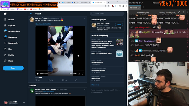 Hasan condoning violence against innocent people on twitch to over 20k people