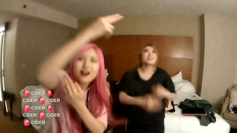 Hachubby and AngelsKimi remember that it's 4am while blasting music in their hotel