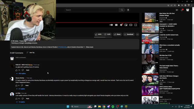 xQc reacts to bot comments on the new MCU trailer