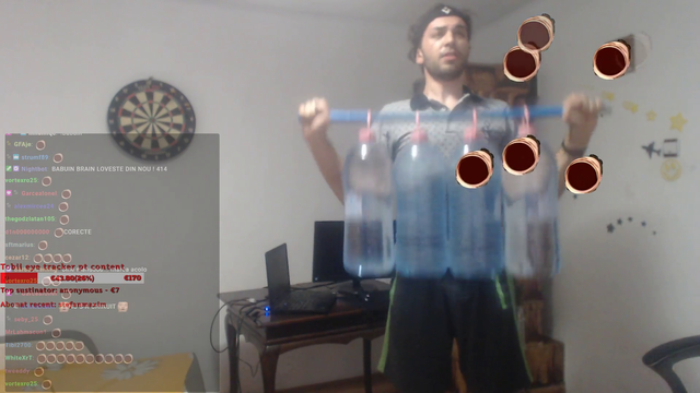 Crafty Romanian Streamer shows home-made gym weights and does an excellent exercise.