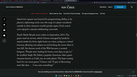 Lirik mentioned in The New Yorker article on Battle Royale games