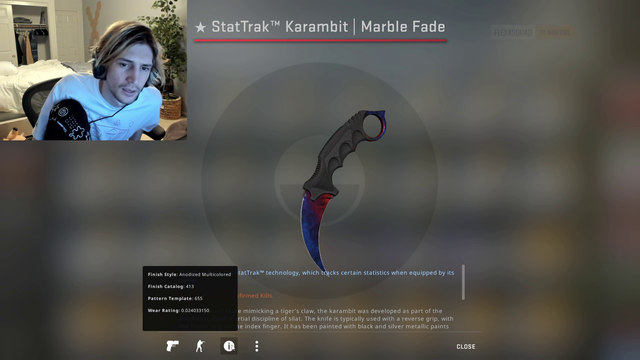 xQc gets an 0.02 wear karambit