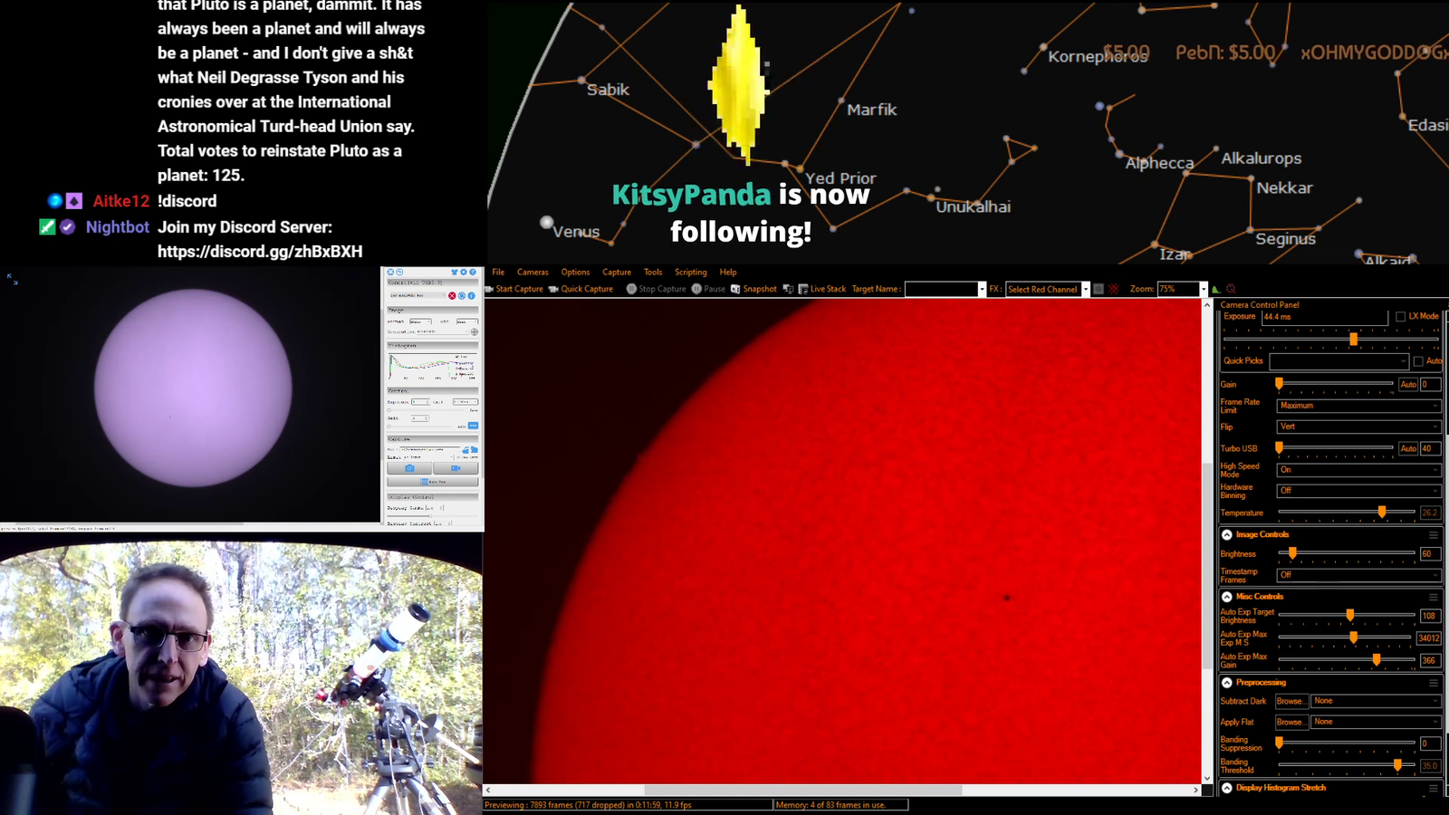econgreg streaming the Mercury Transit across the sun!