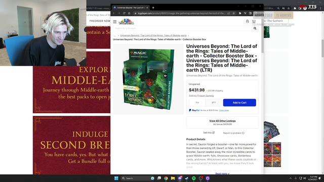 XQC is hunting for $2million rare "1 of 1" card in mtg/lotr box